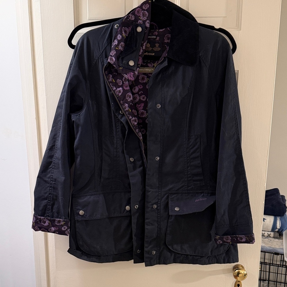 Barbour Navy Utility Jacket with Purple Accents